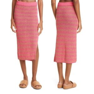Rag & Bone Pink Stripe Carson Open Knit Midi Skirt Large Fall Beachy Casual